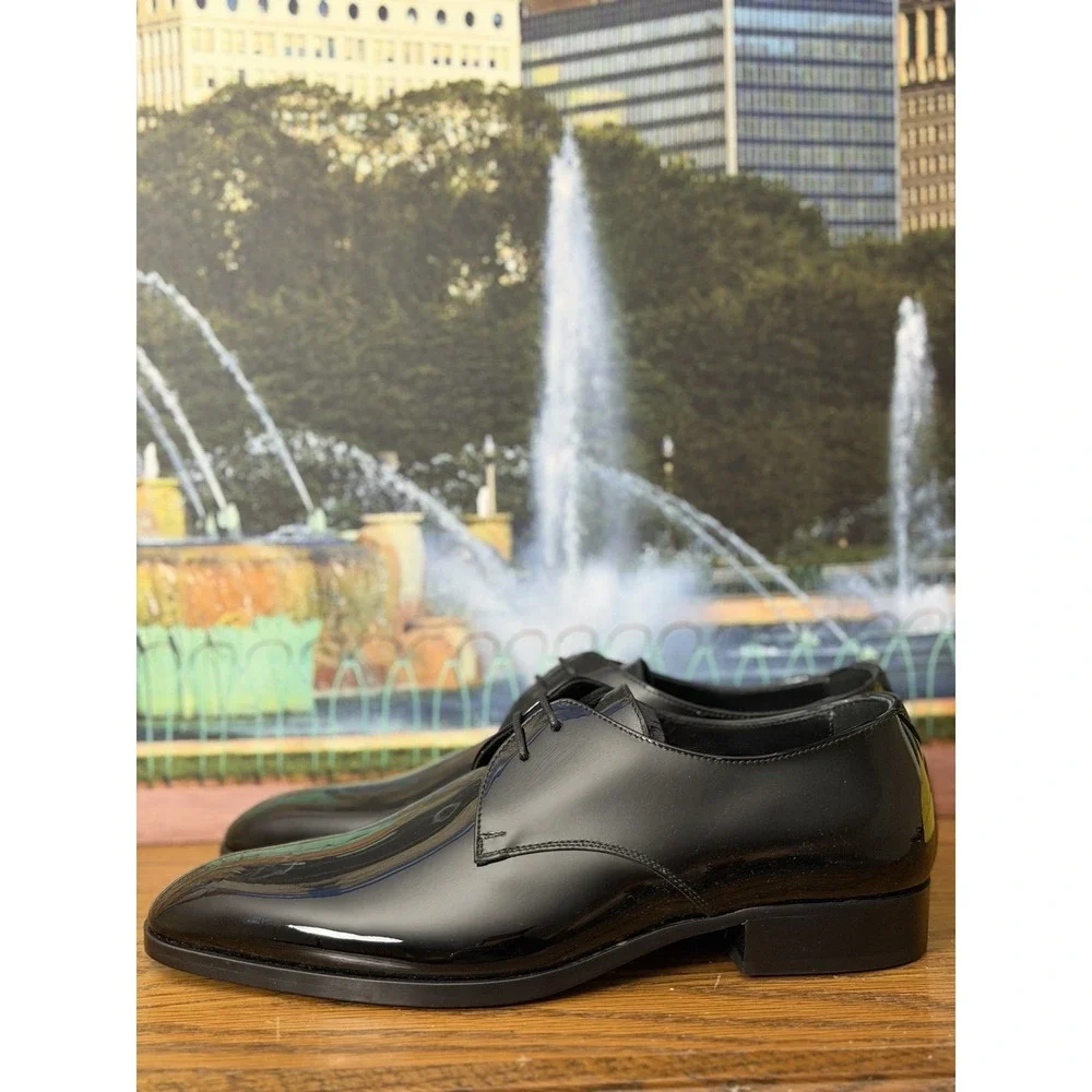 New SAINT LAURENT Paris Black Patent Leather DEVON 25 DERBY